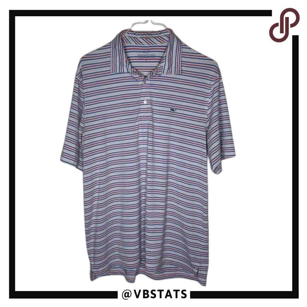 Vineyard Vines Red-White-Blue‎ Striped Performance Athleisure Polo in size Large